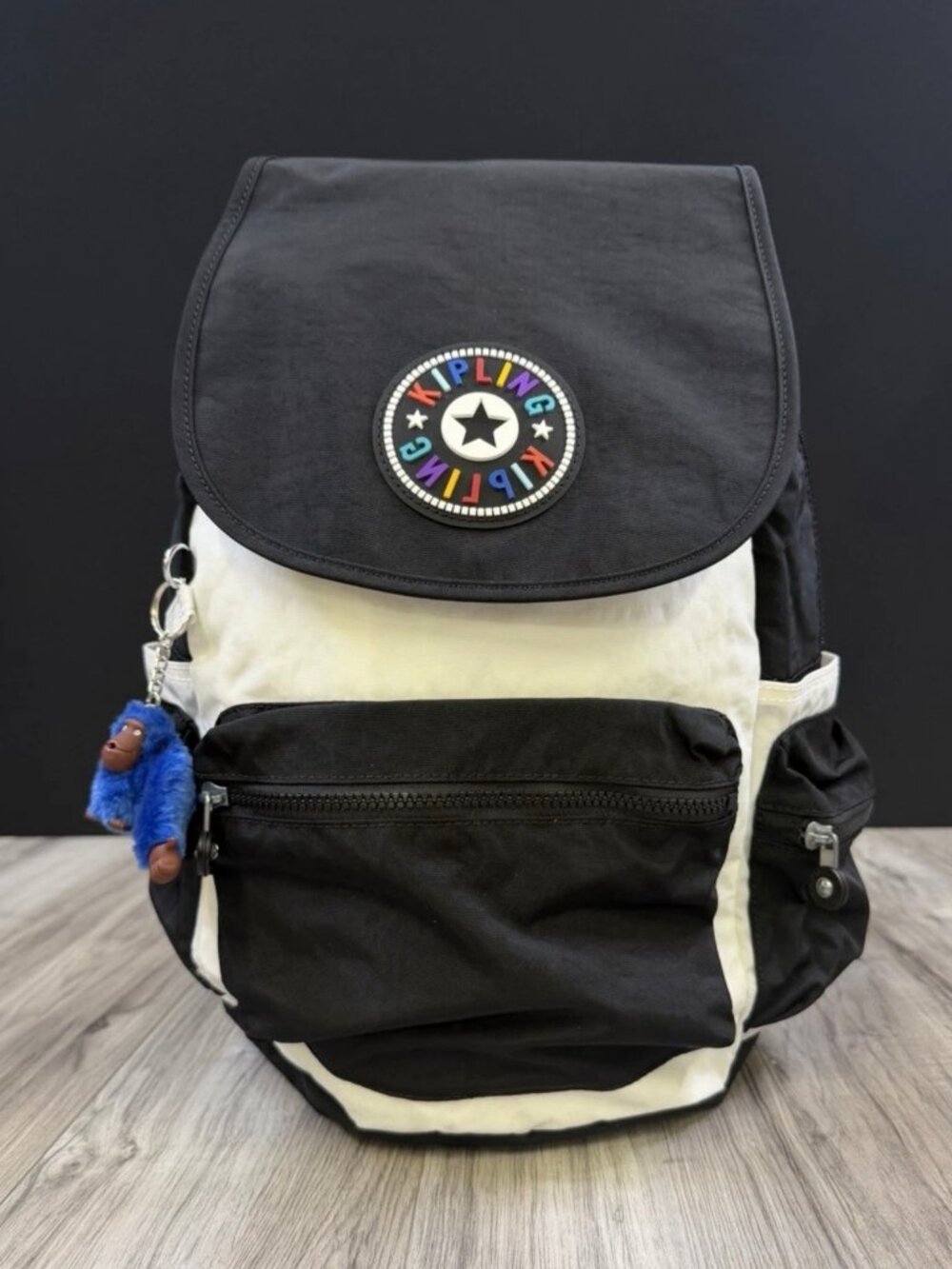 Kipling Ezra Large Backpack Black White Colorblock Travel Bag KI4564 Womens NEW